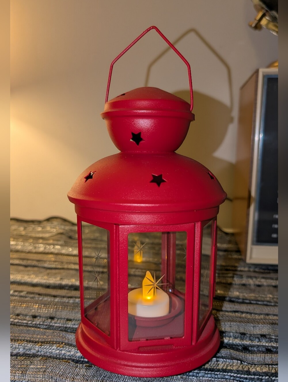 Ikea Rotera lantern metal and glass tea light holder W/ battery operated Candle